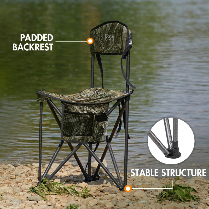 Portal Extra Large Quick Folding Tripod Stool with Backrest Fishing Camping Chair with Carry Strap (Camo) - Image 3